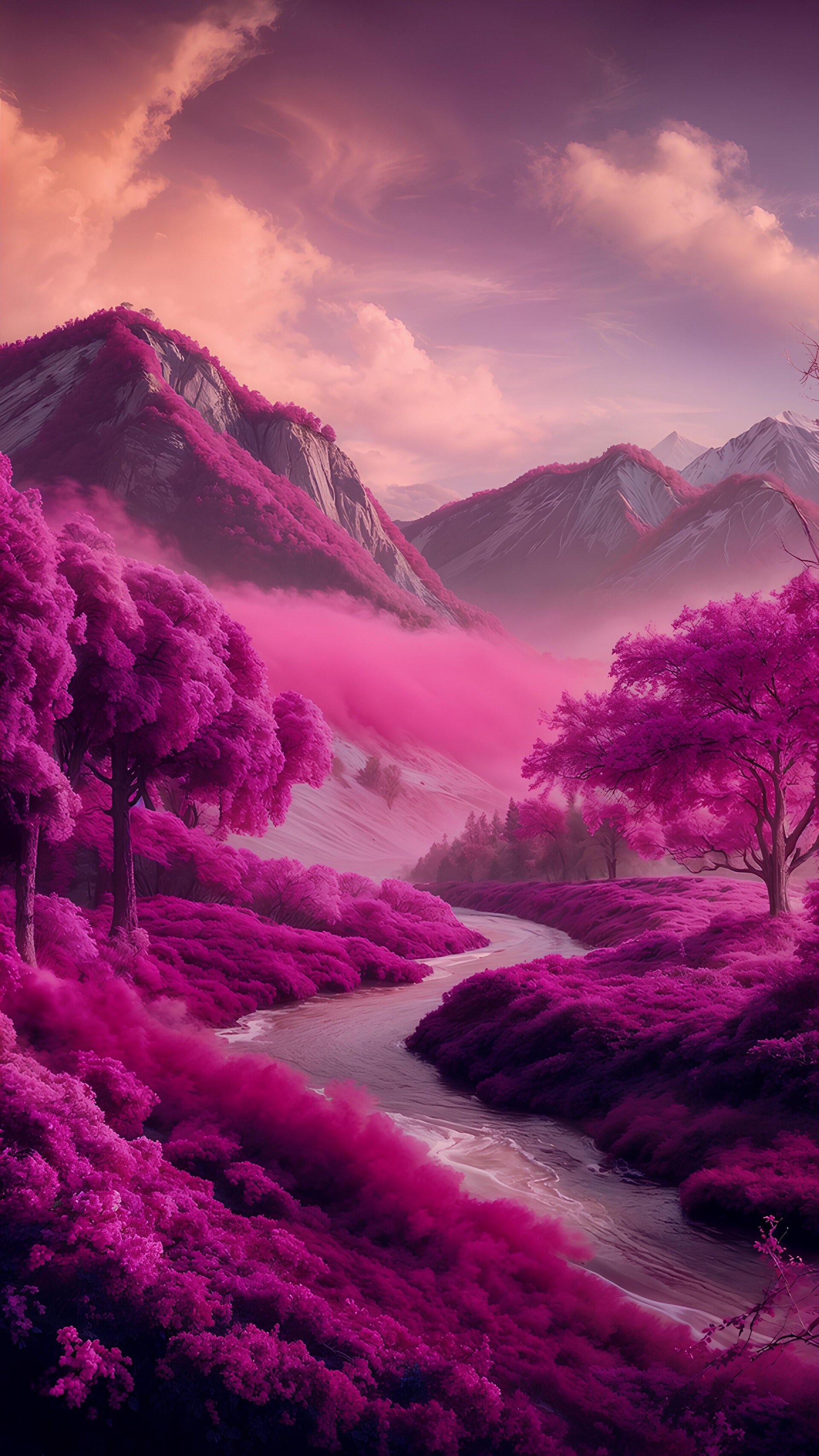 粉红色的梦幻山景